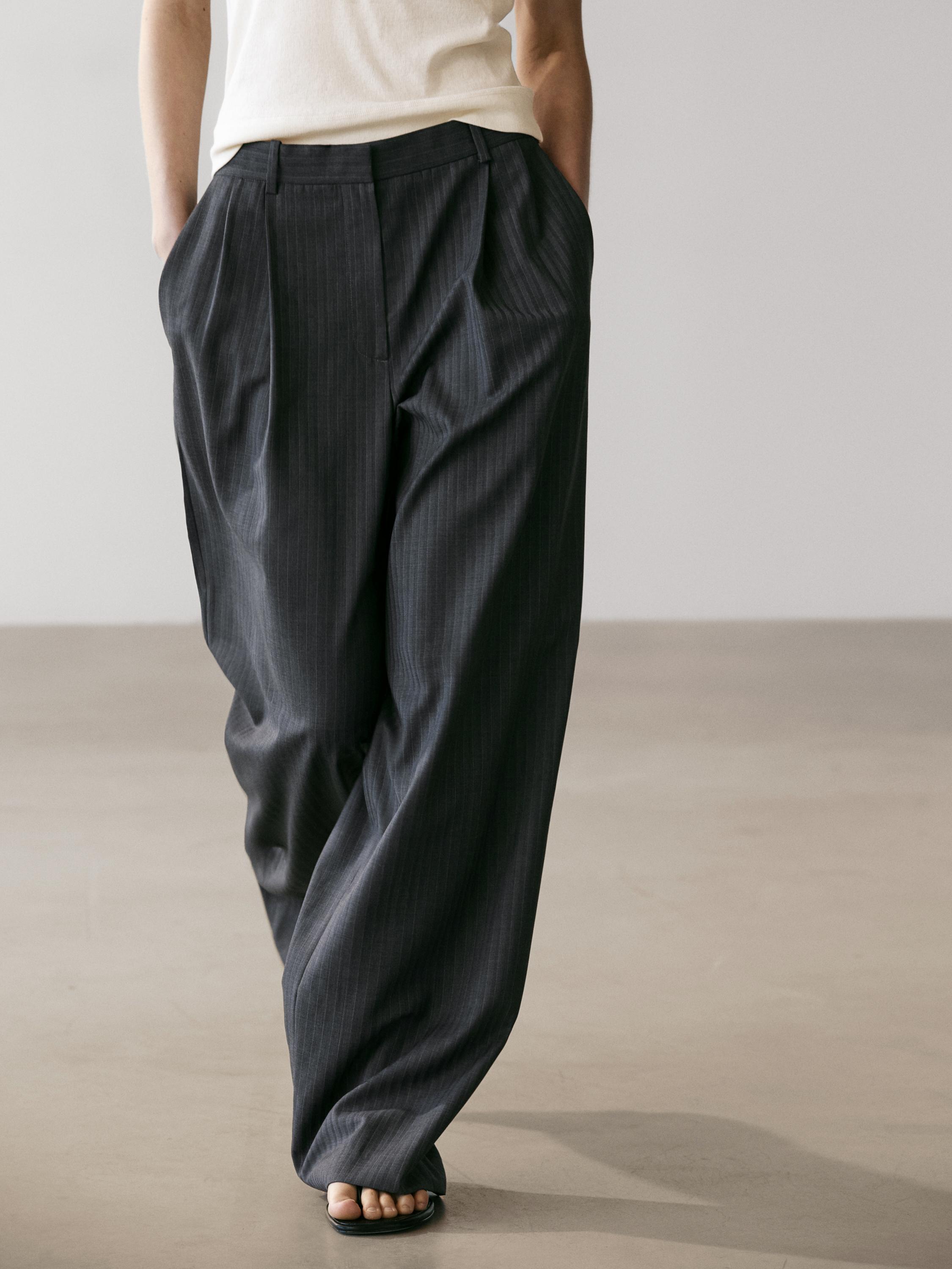 Pinstripe cool wool blend suit trousers